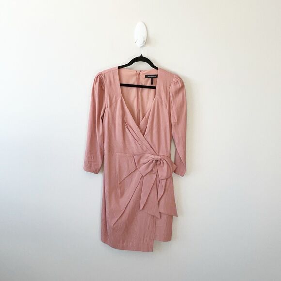 BCBGMAXAZRIA Cameo Faux Wrap Dress Cocktail Pink Bow Detail Coquette Size 6 - Picture 3 of 15